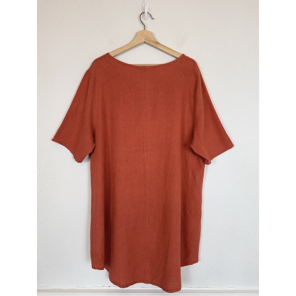 Bryn Walker Linen Tunic Top‎ Women Size L Made in USA Rust Orange High Low Hem - Picture 3 of 8